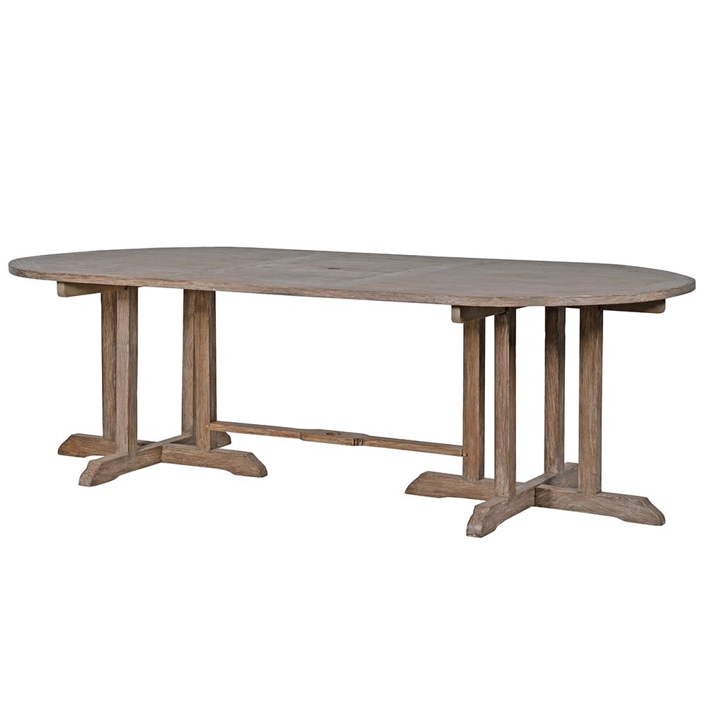 Grey Pedestal Outdoor Dining Table made from teak wood