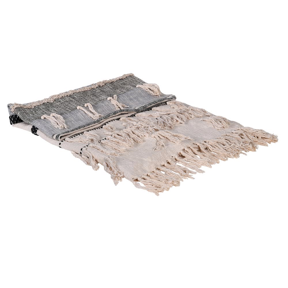 Monochrome Cotton Throw with Tassels