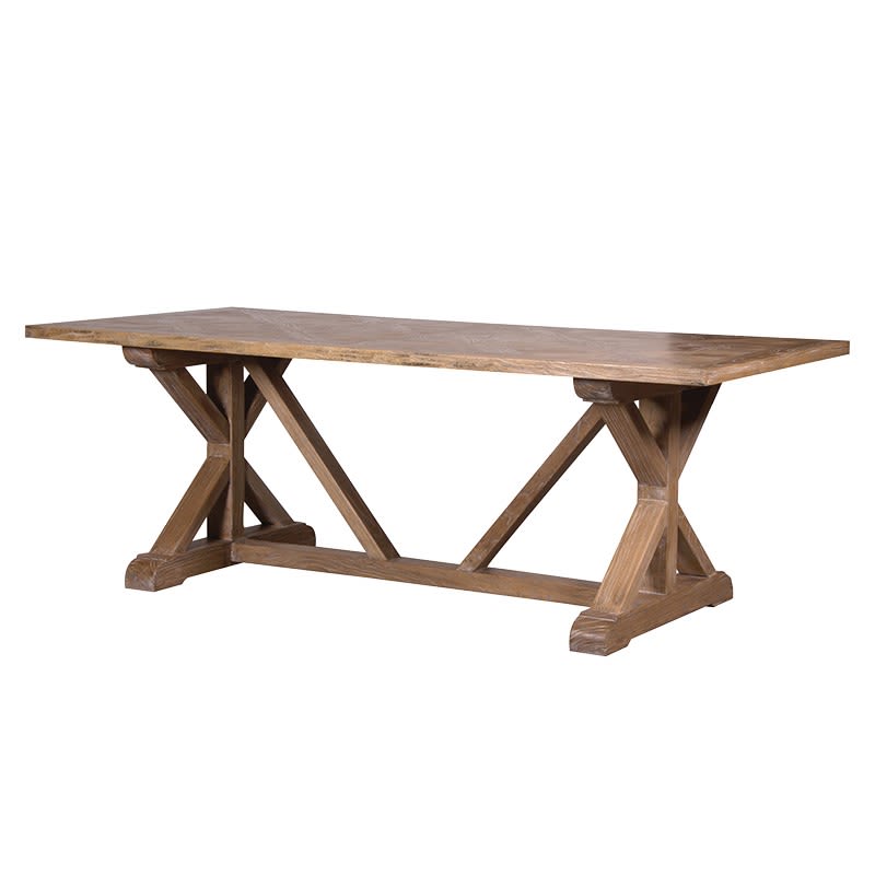 Elm Parquet Cross Leg Solid Large Dining Table