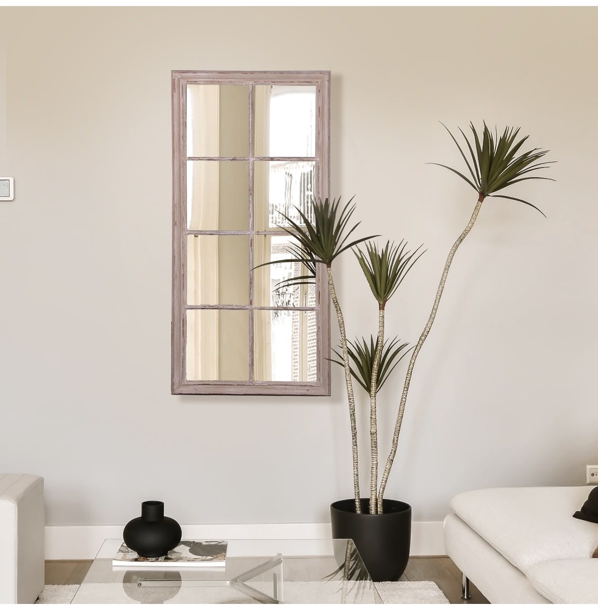 Large Taupe Window Mirror