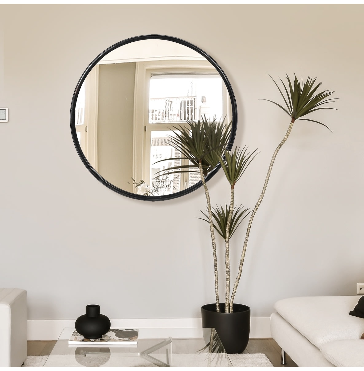 Grey Iron Round Wall Mirror