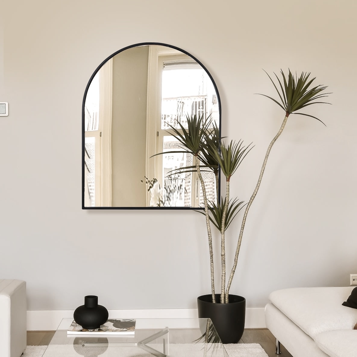 Minimalistic Black Curved Top Wall Mirror