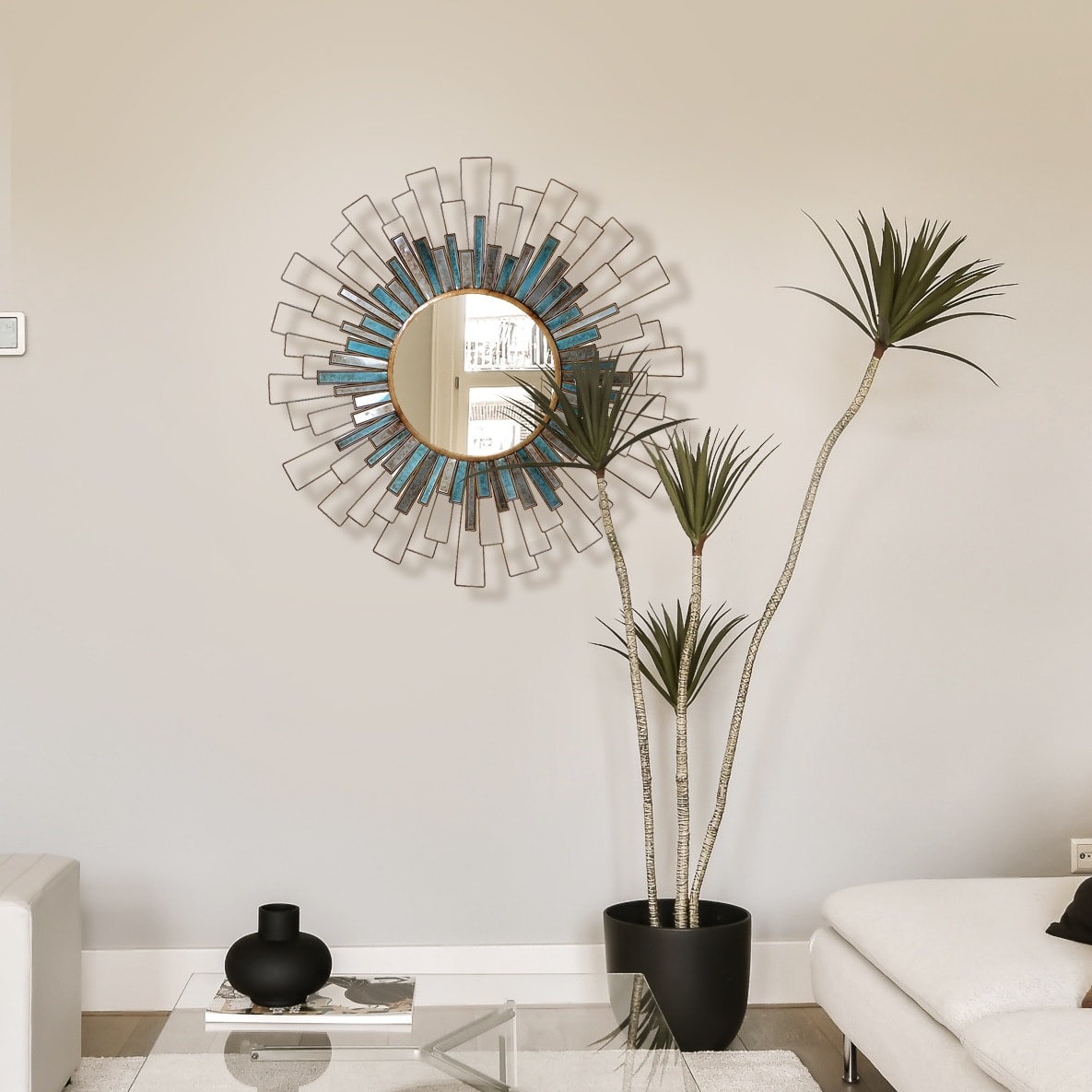 Wire Sunburst Round Wall Mirror