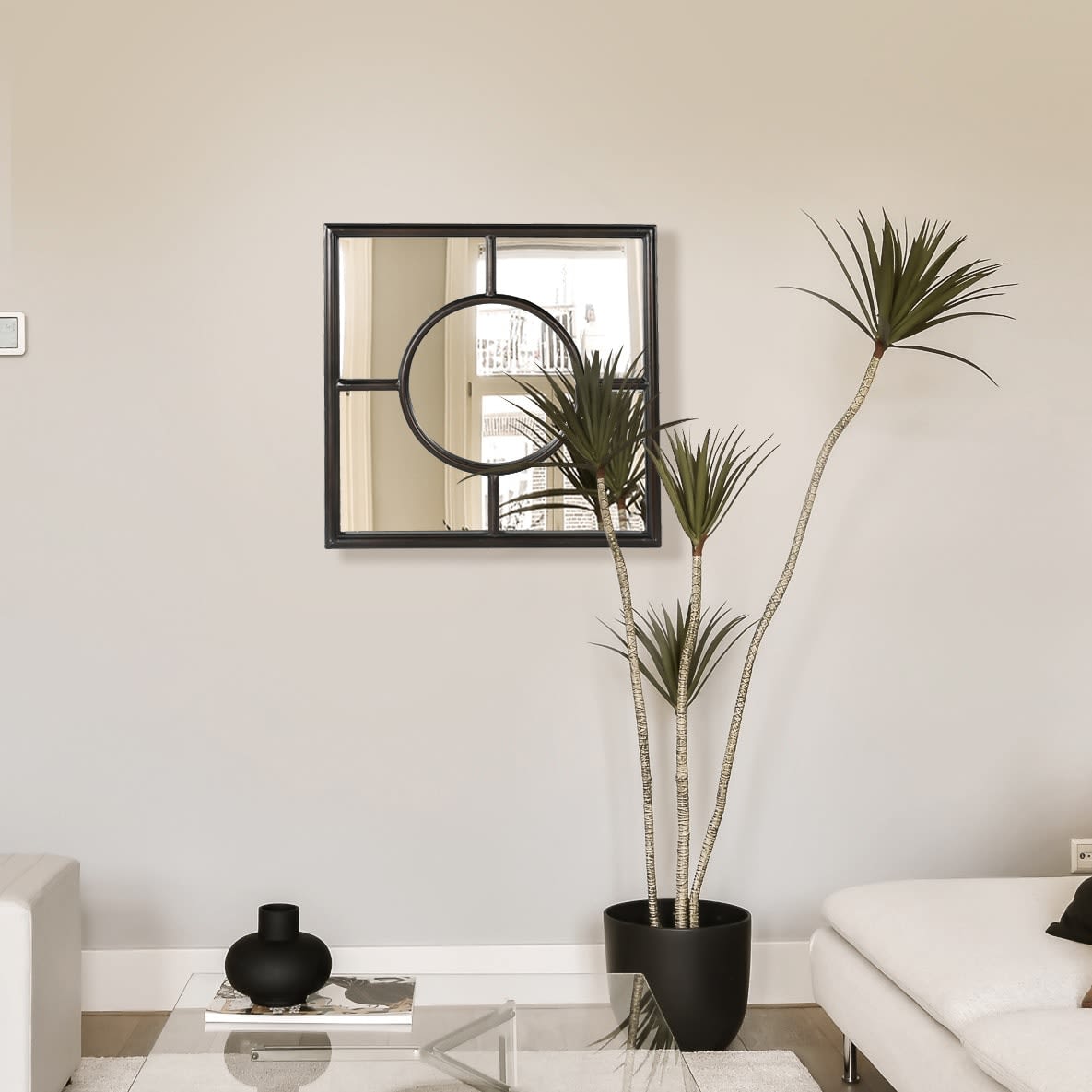 Black Grid Small Wall Mirror