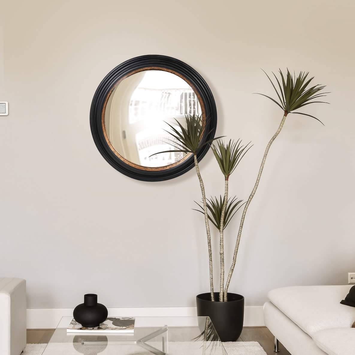 Rustic Gold Convex Round Wall Mirror