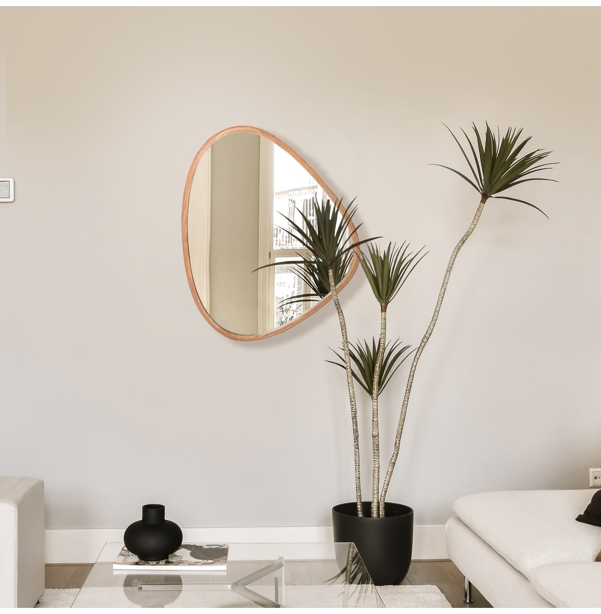 Oak Abstract Frame Wall Mirror