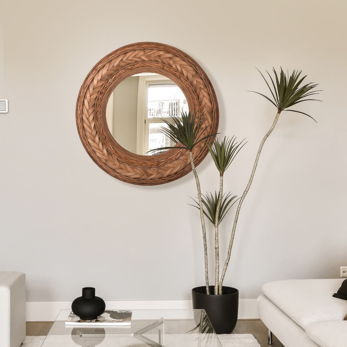 Woven Bamboo Round Wall Mirror