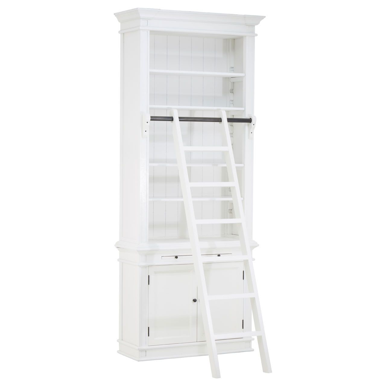 Small White Wooden Bookcase with Ladder