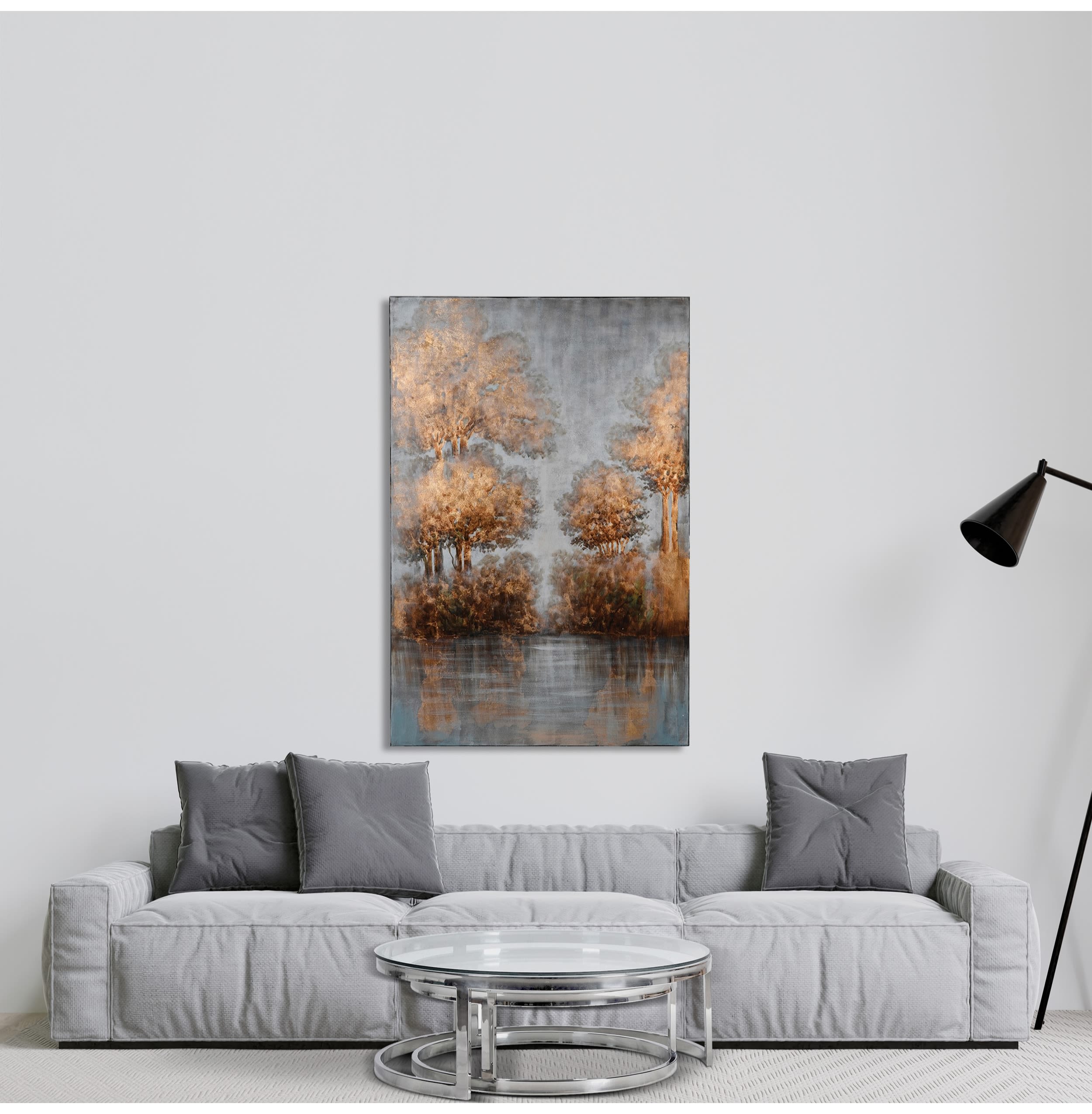 Large Lake Painting Golden Grey