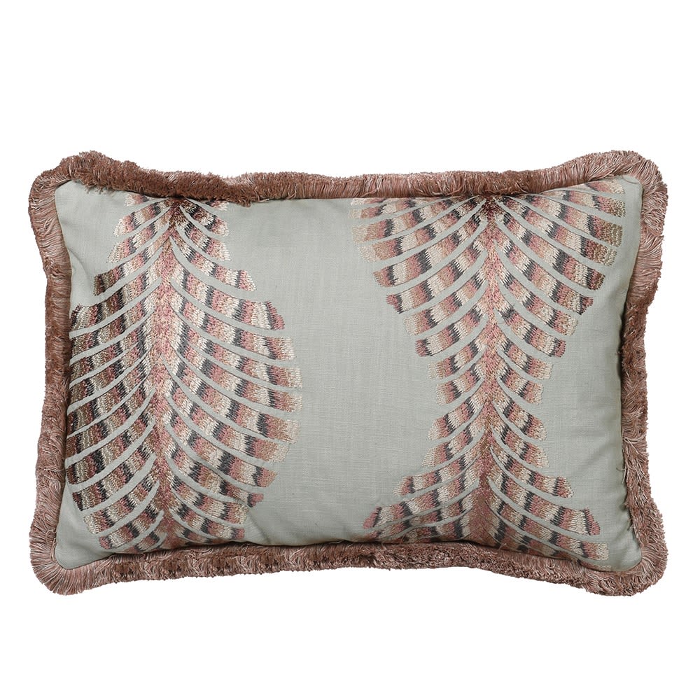 Blush Pink Embroidered Fringed Cushion