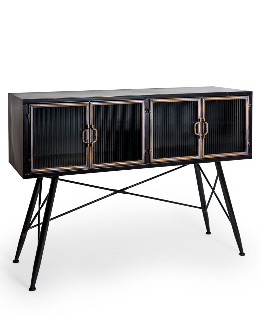 Black Metal and Glass Standing Sideboard