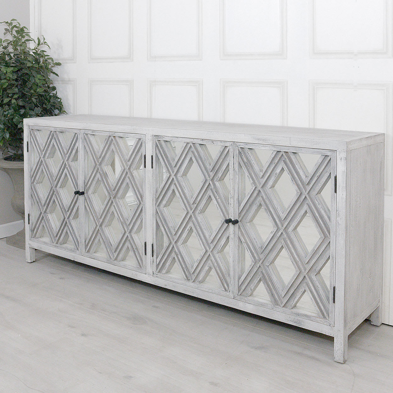 Diamond Pattern Mirrored Sideboard