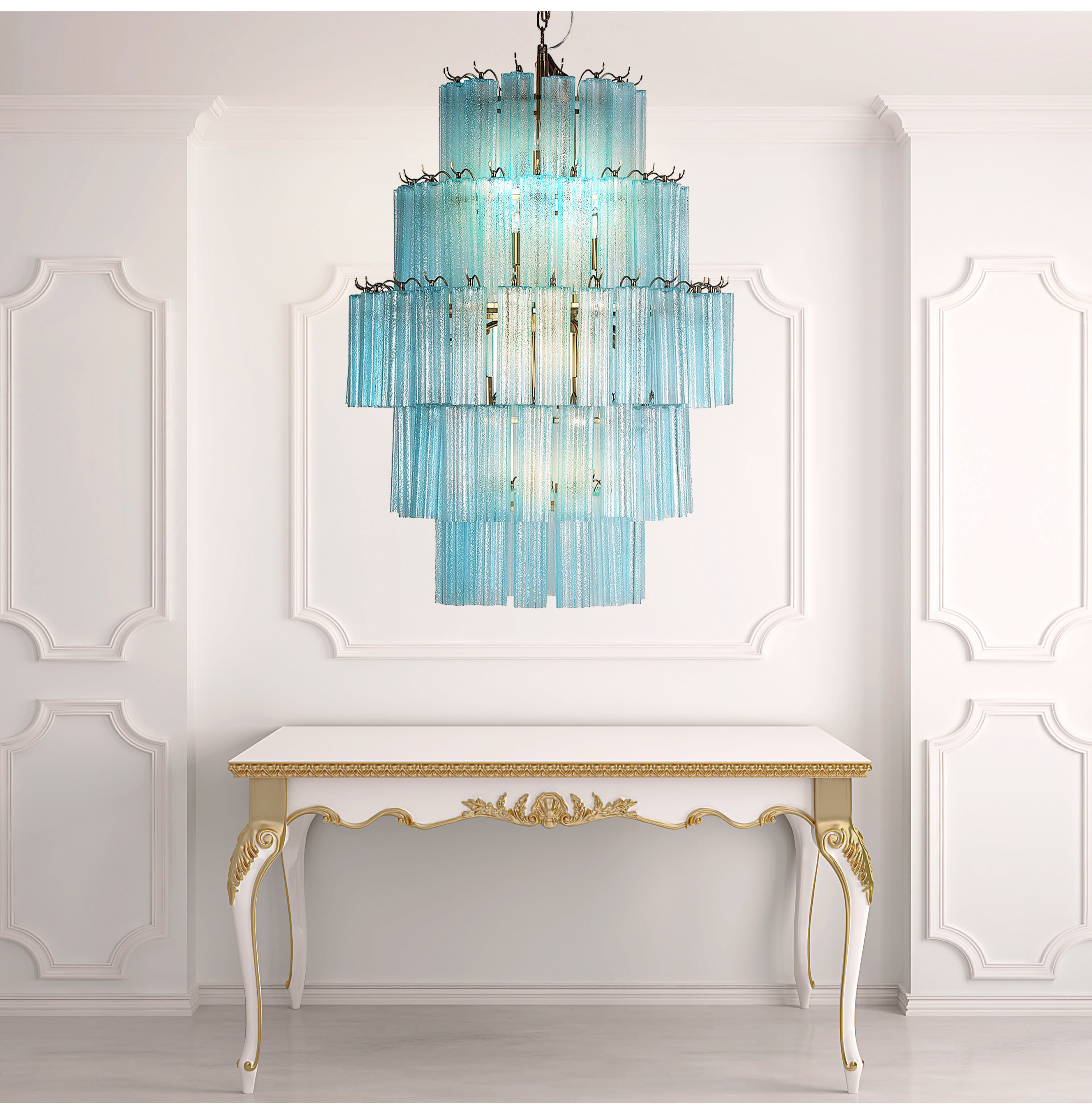 Large Aquamarine Glass 5 Tier Chandelier