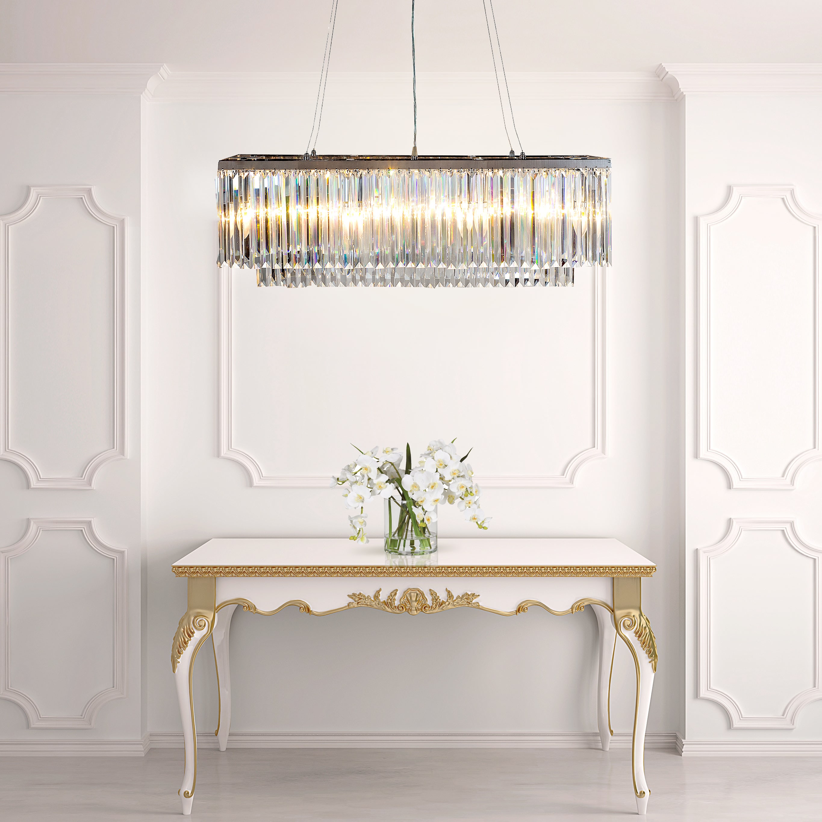 Large Chrome Cascade WIde Chandelier