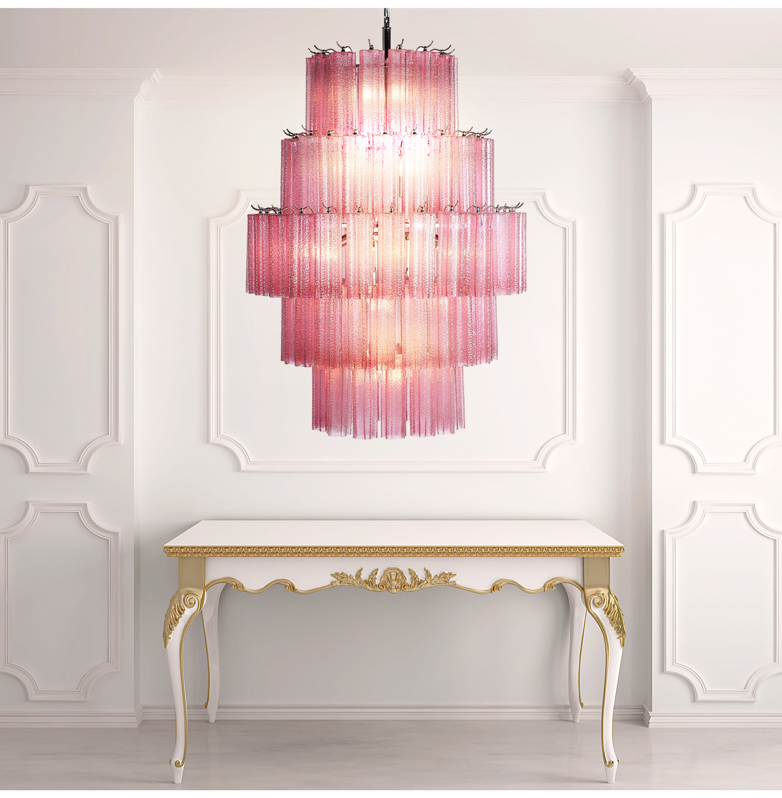 Large Bijou Pink 5 Tier Chandelier