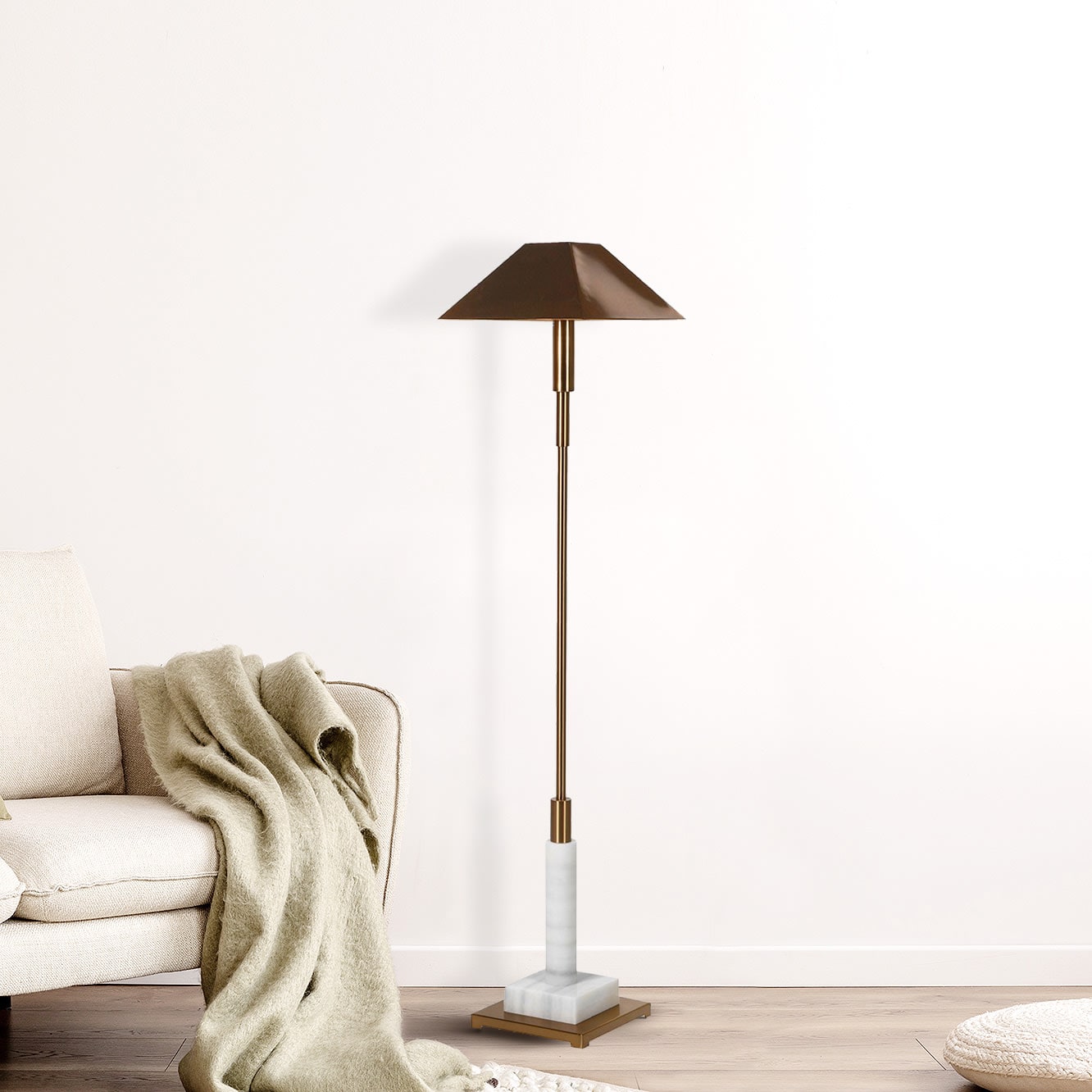 Slim White Marble Base Floor Lamp