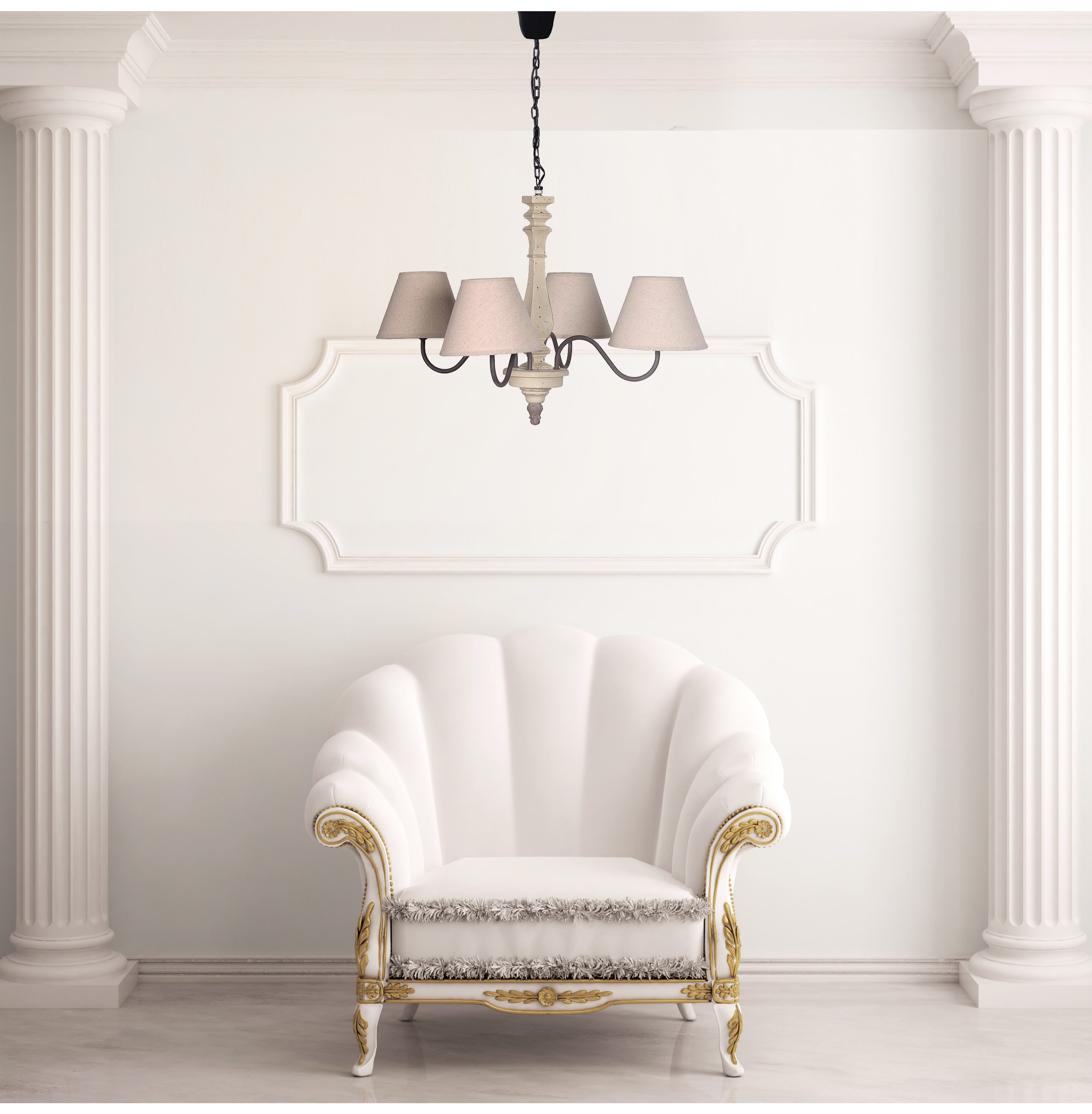 Cream Linen 4 Arm Chandelier