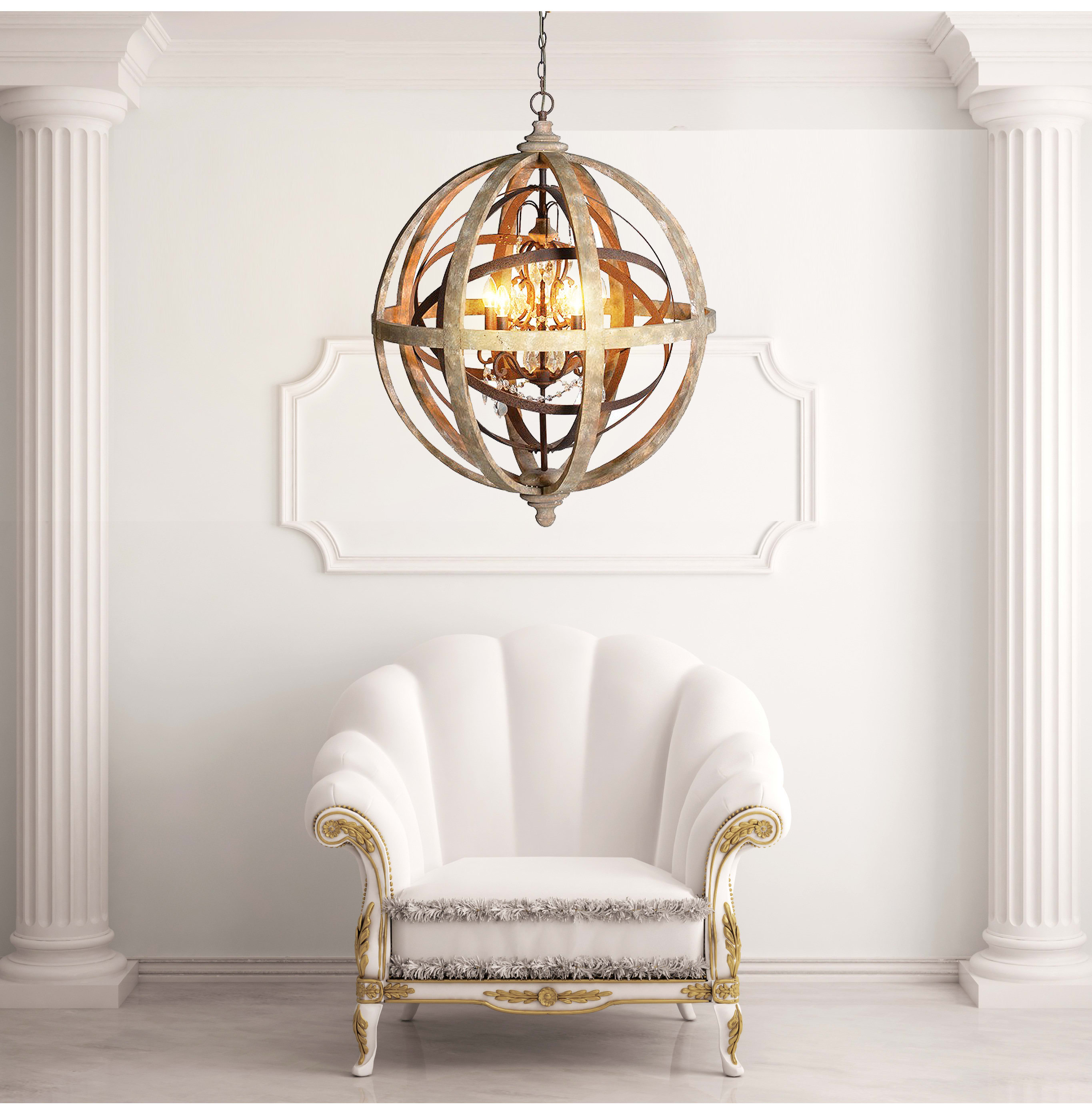 Large Open Globe with Crystal Chandelier