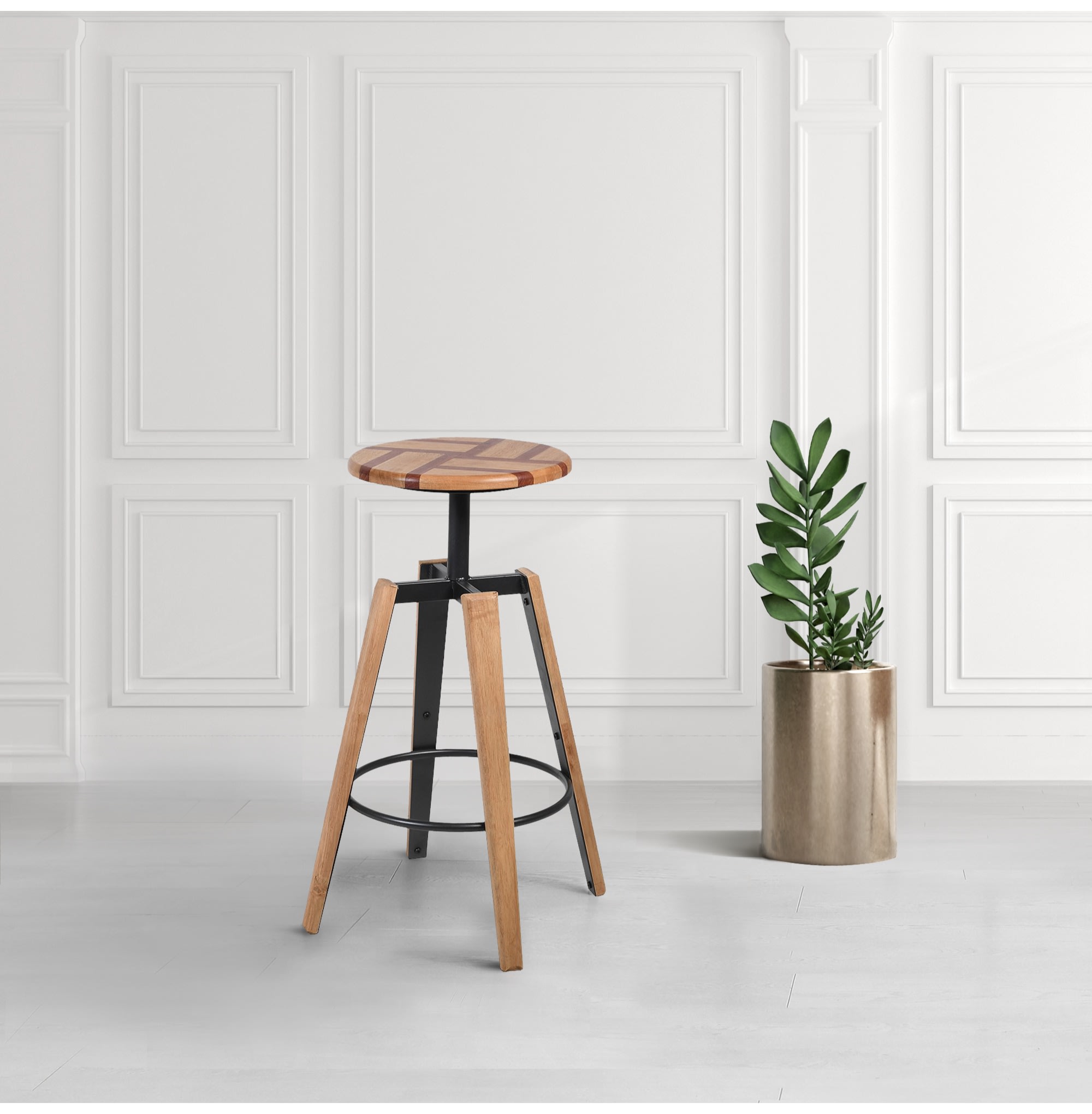 Solid Wood Barstool with Foot Rest