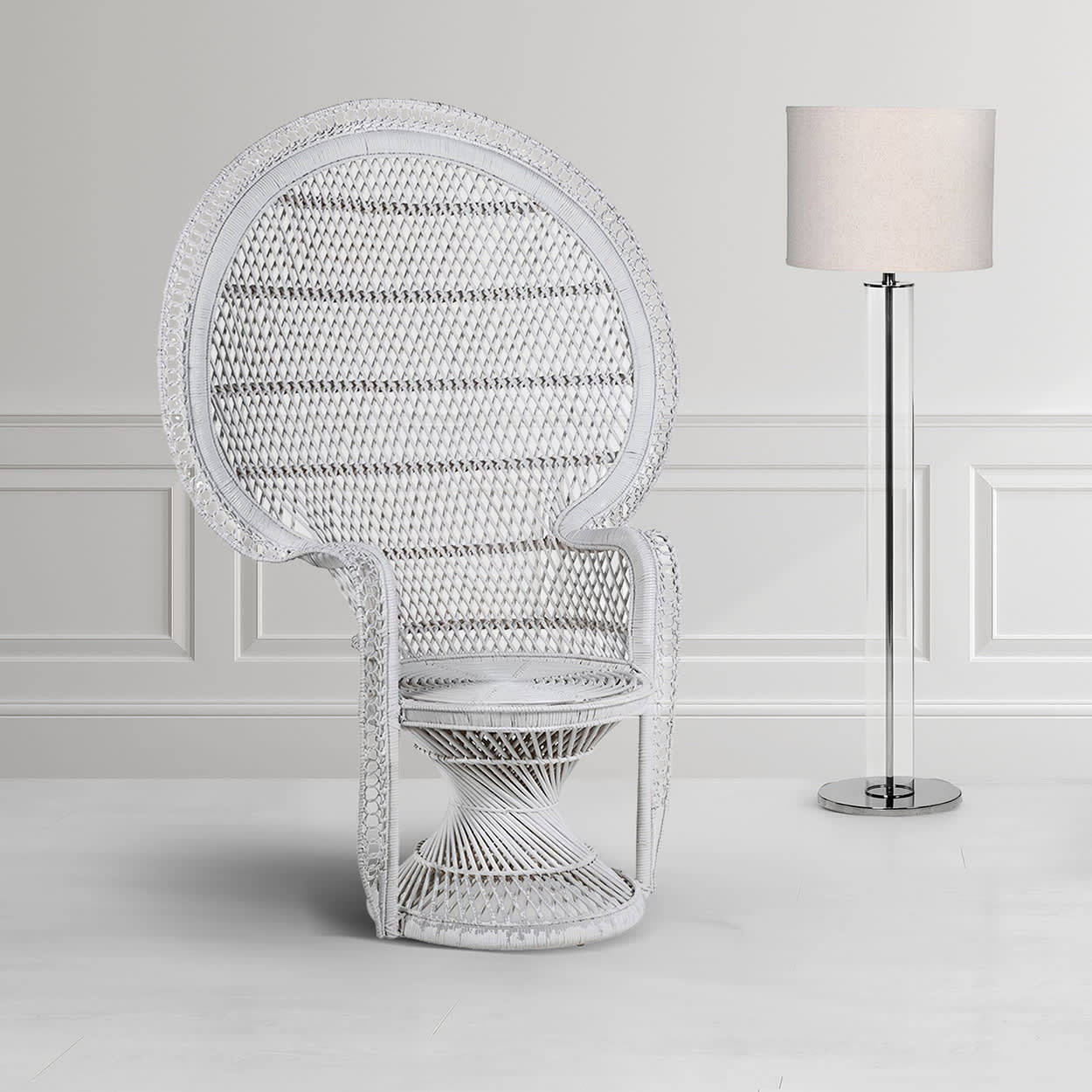 Fiji White Rattan Peacock Statement Armchair