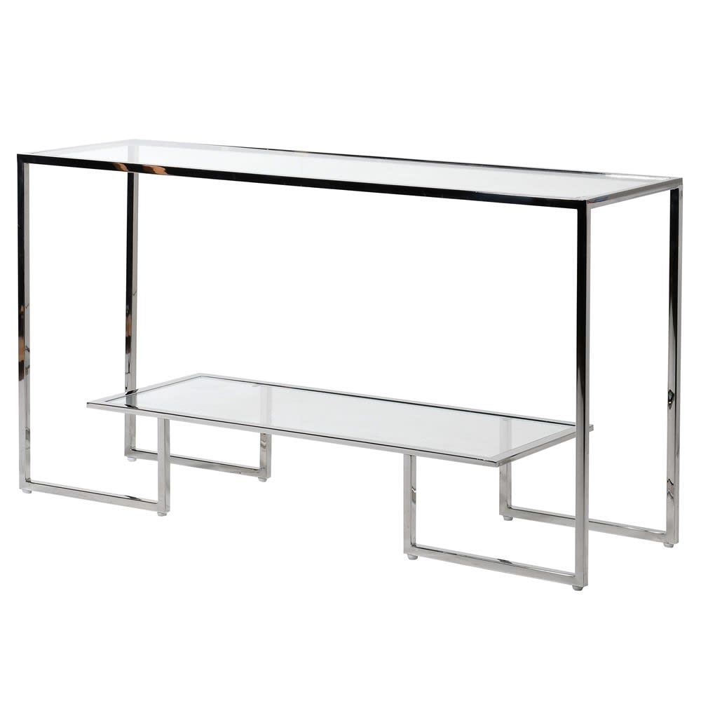 Sloane Chrome and Glass Console Table with Shelf