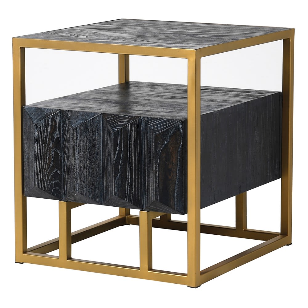 Black Wooden Bedside Table with Gold