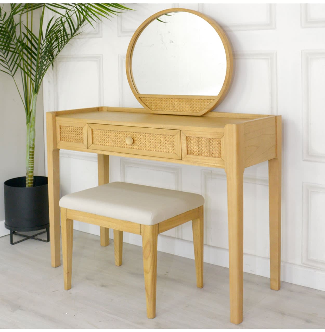 Bali Rattan Dressing Table Mirror and Stool Set by Baker Furniture | Nicky Cornell a UK Stockist