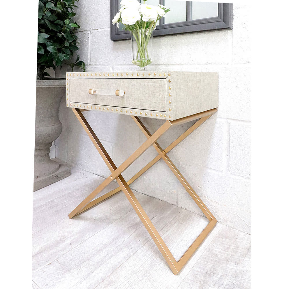 Cross Leg with Studs 1 Drawer Bedside Table