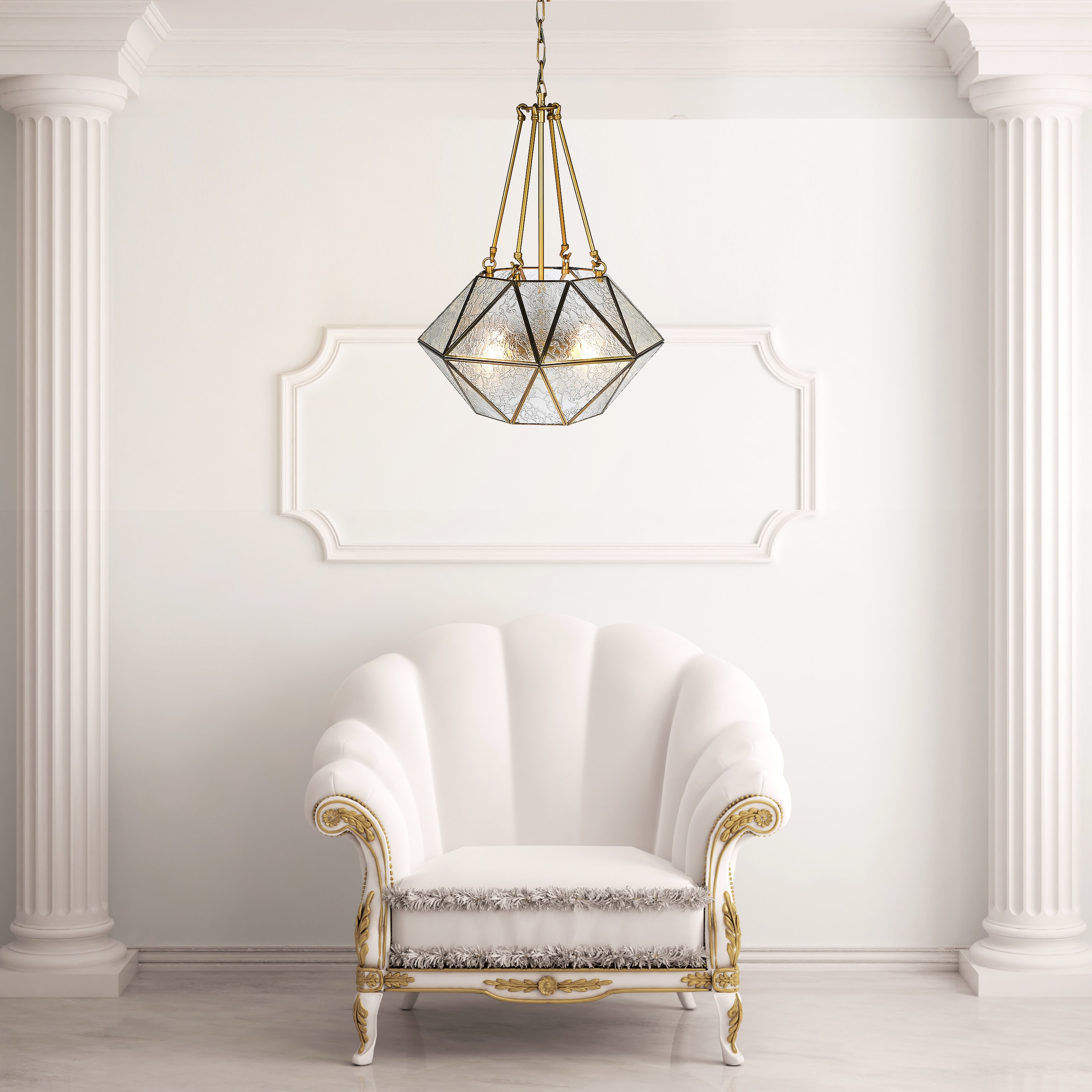 Medium Glass Panel and Gold Iron Chandelier