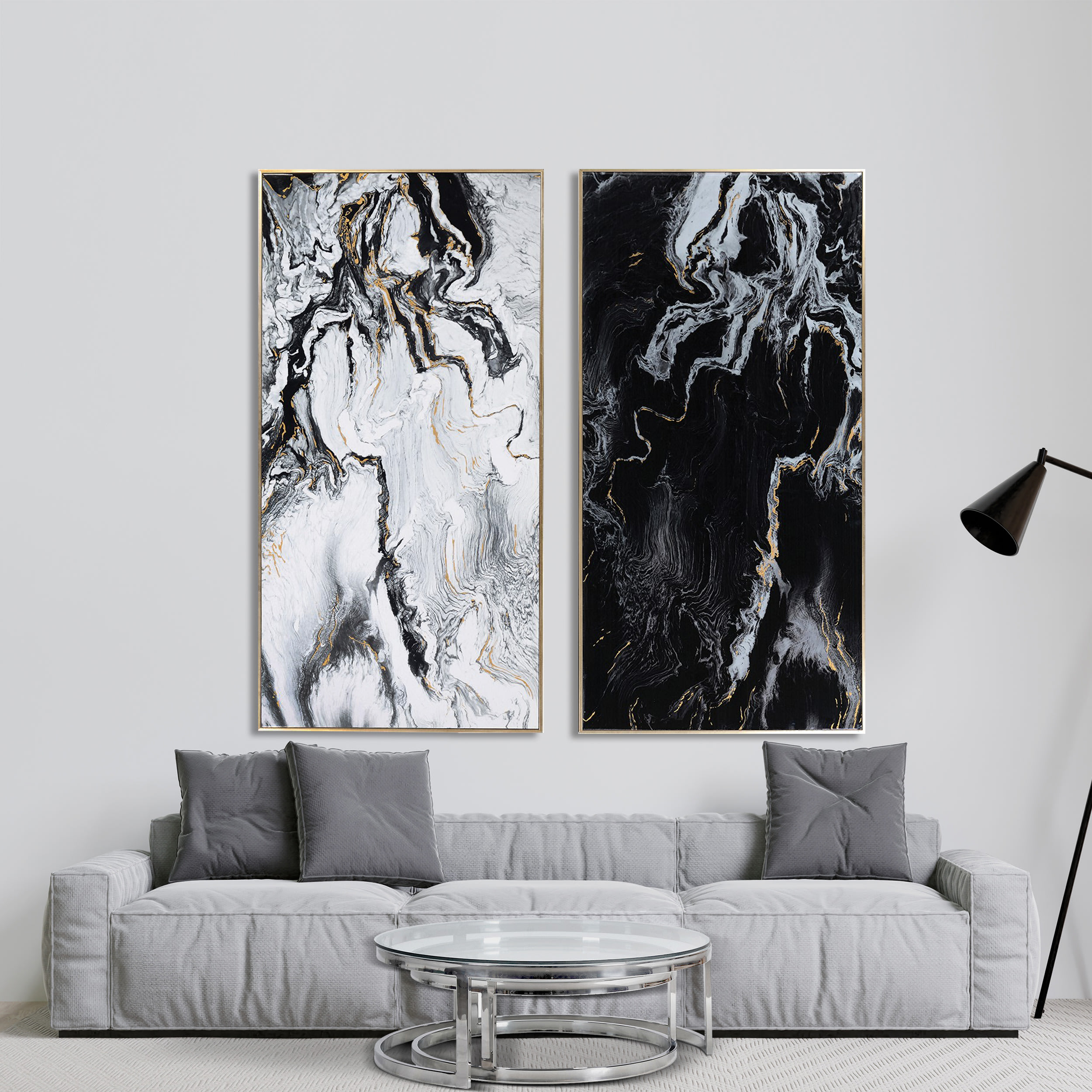 Large Black Marble Effect Wall Art Panel