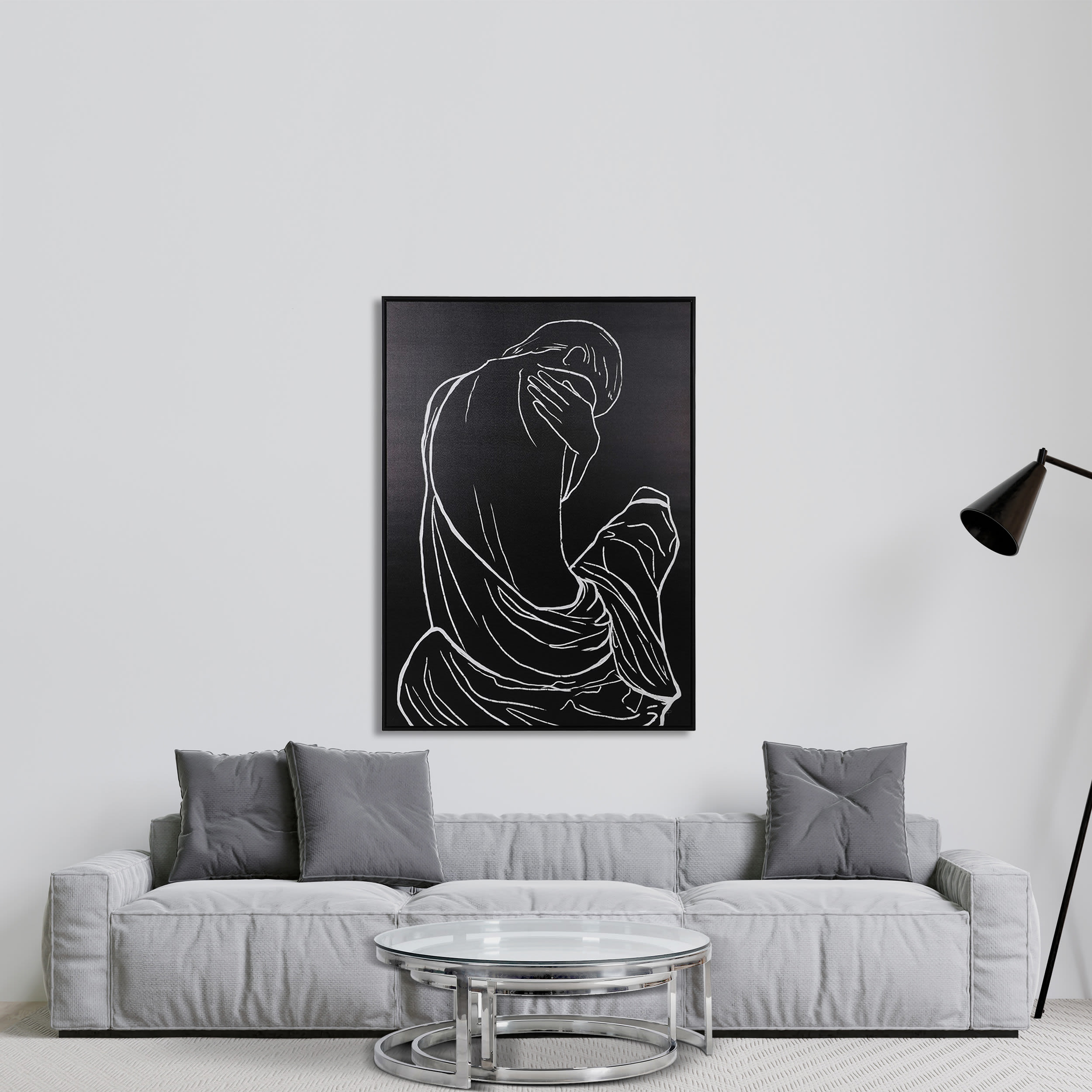 Sketched Black and White Lady Wall Canvas