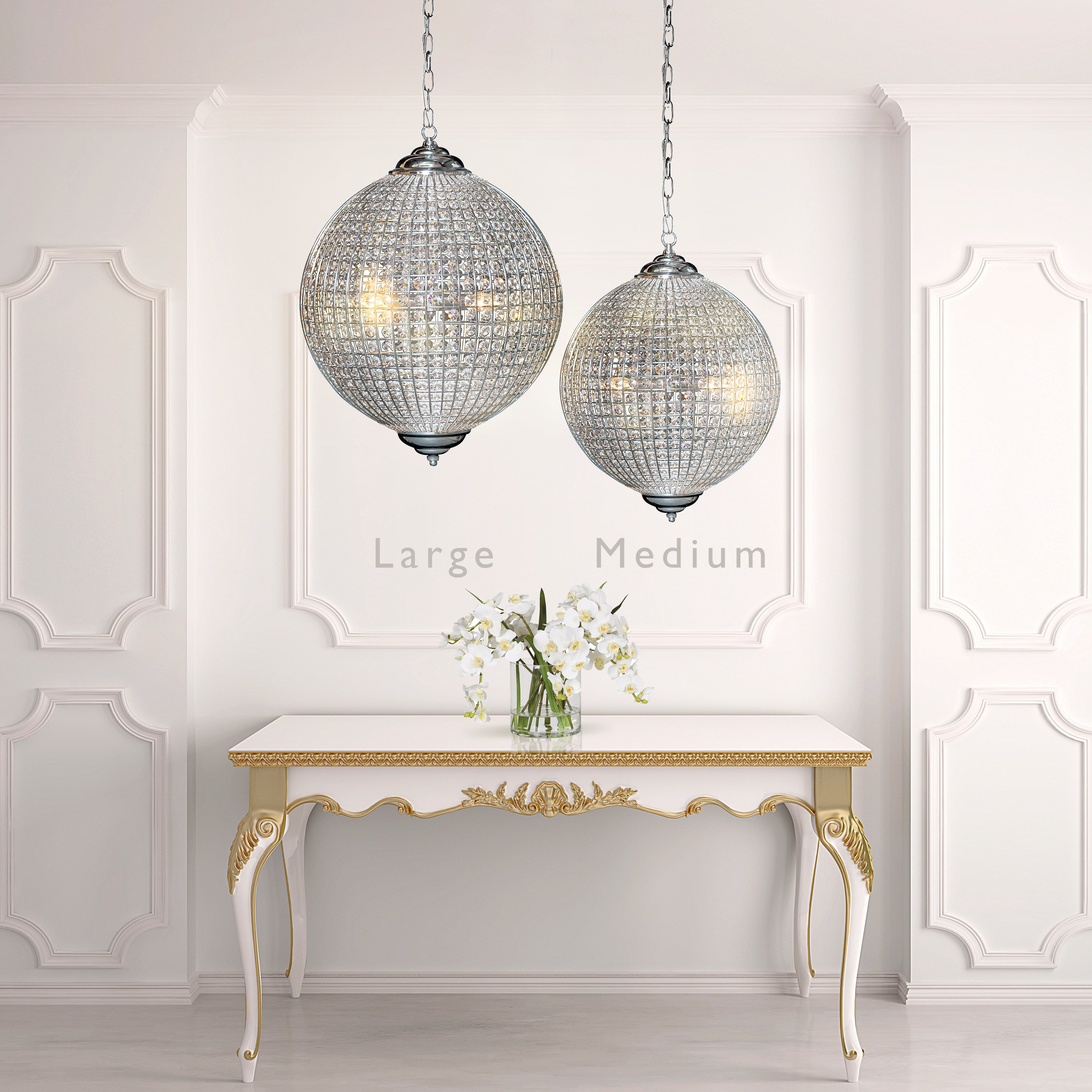 Large Chrome Globe Chandelier