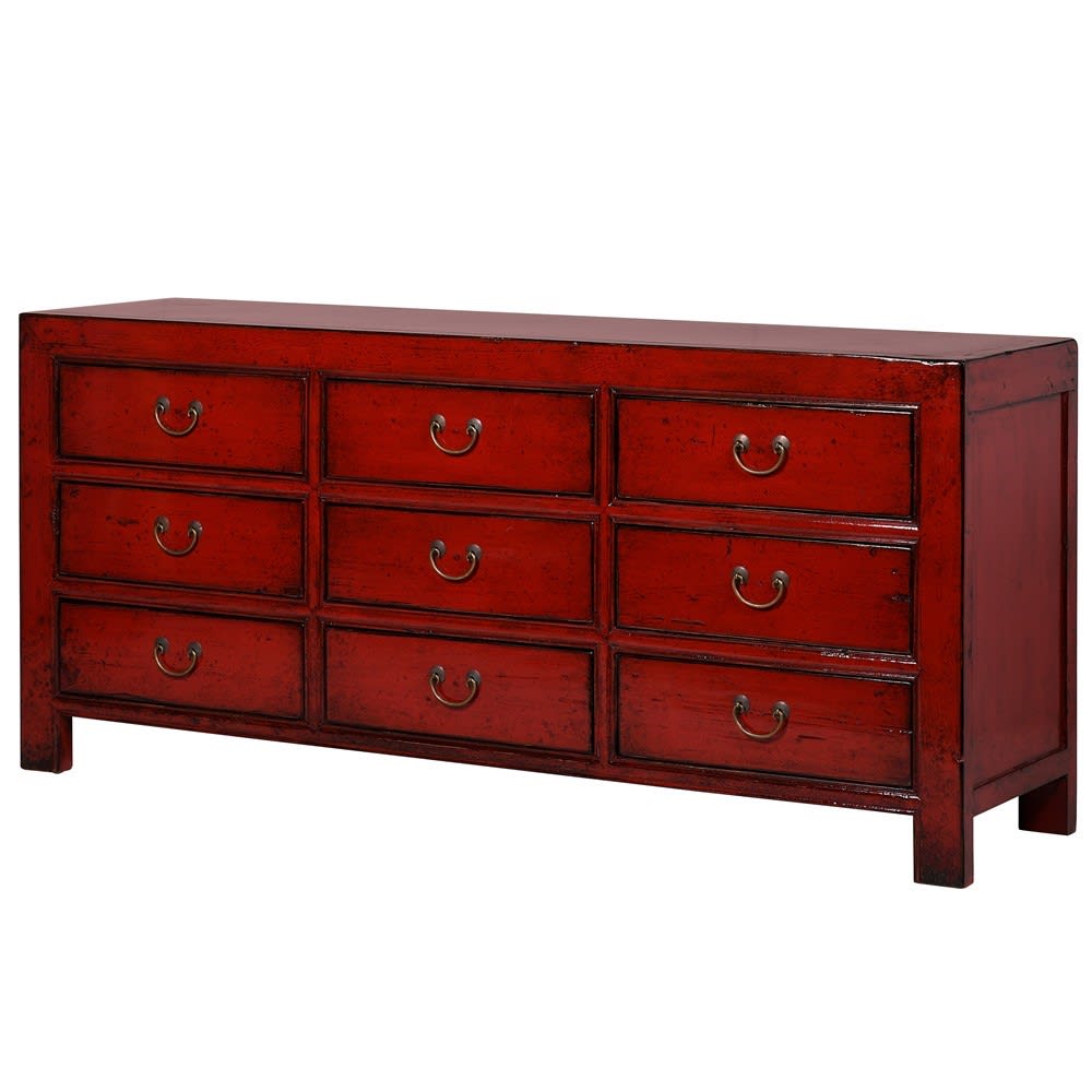 Oriental Style Red 9 Drawer Sideboard