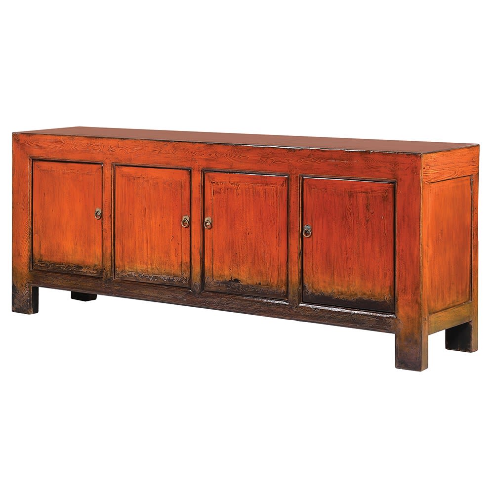 Oriental Style Orange Painted Sideboard