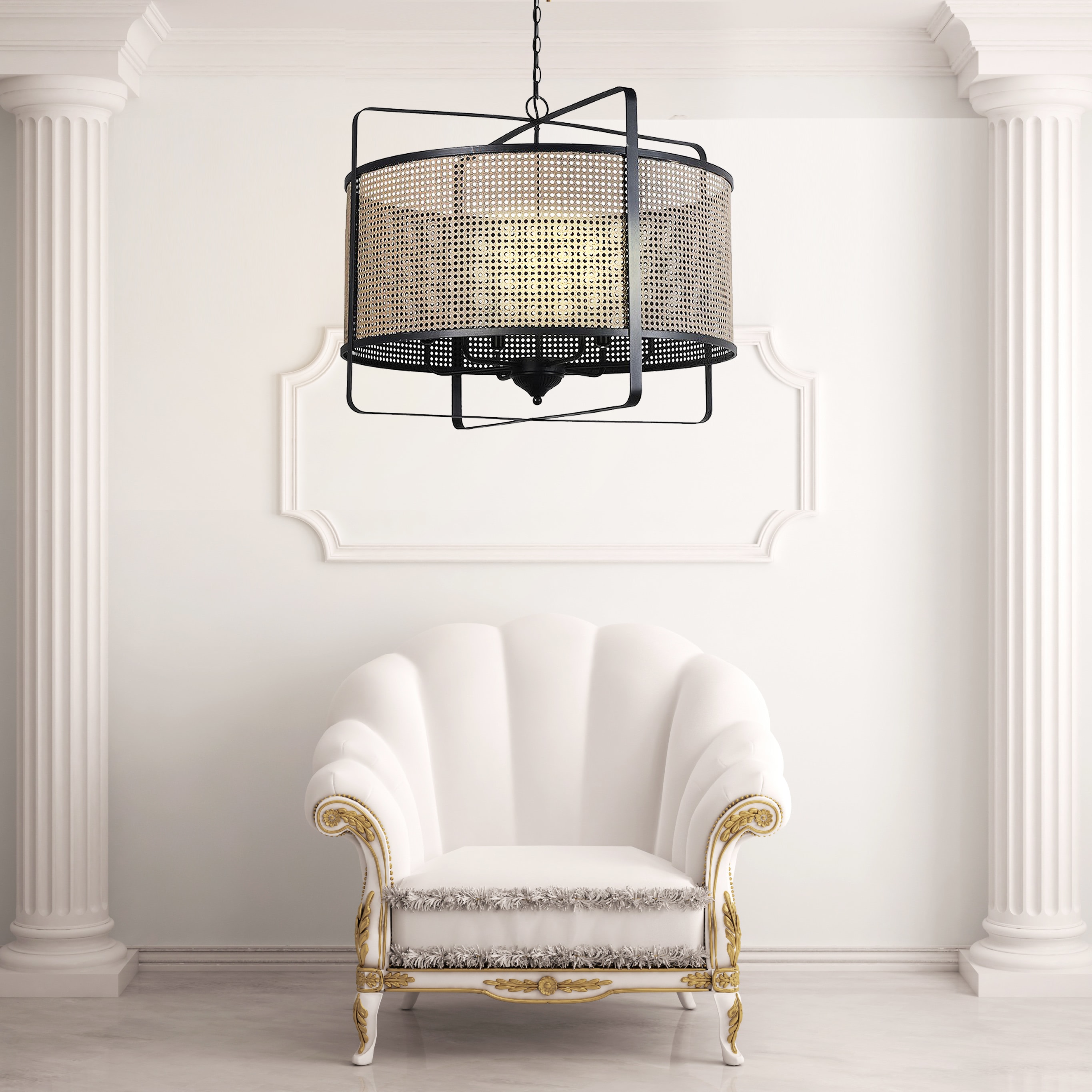 Large Metal Rattan Style Ceiling Light
