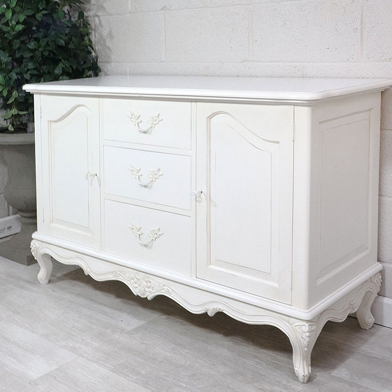 French Style White 3 Drawer Sideboard White Handles