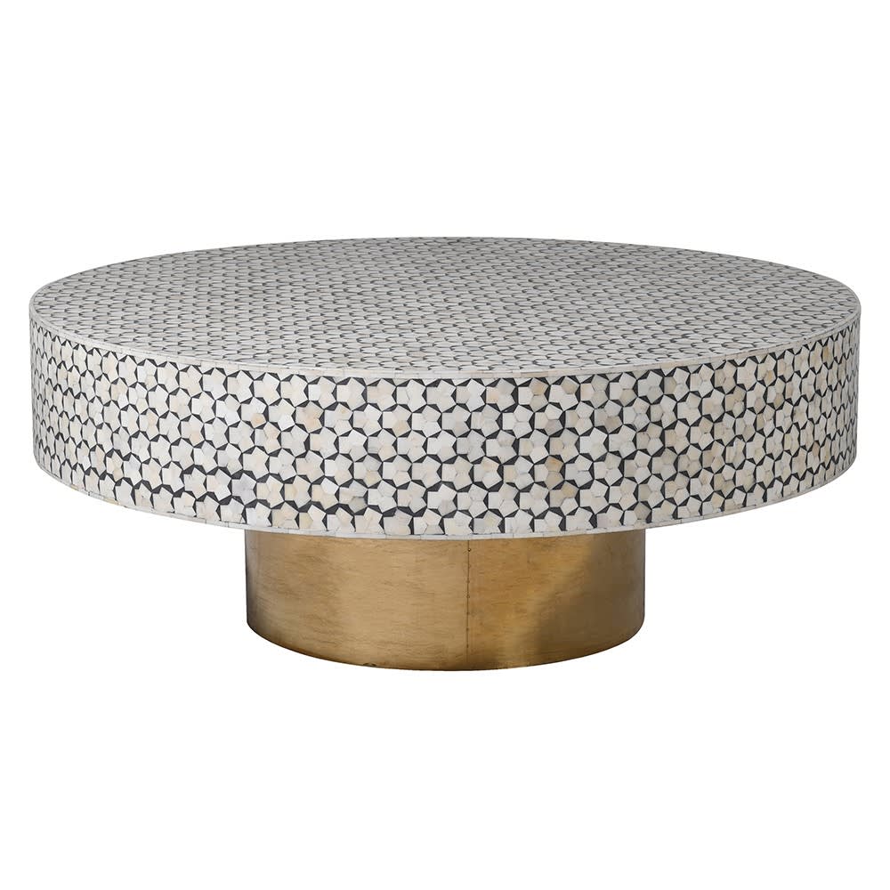 Patterned Bone Inlay Round Coffee Table