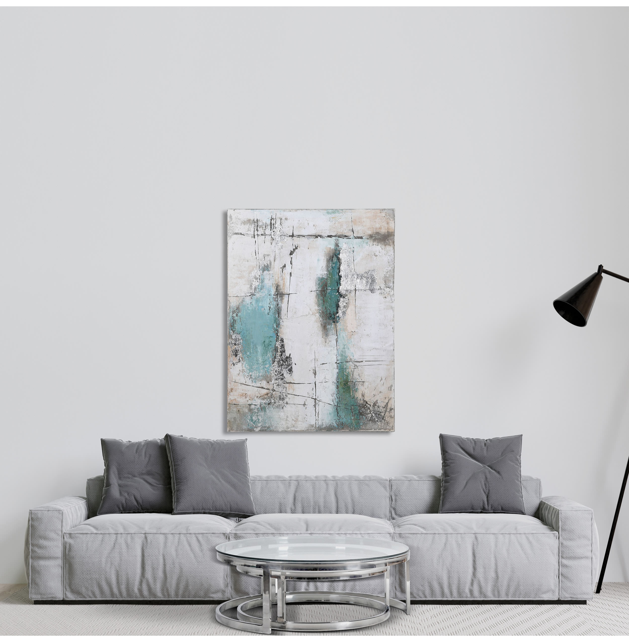 Teal Haze Abstract Wall Canvas