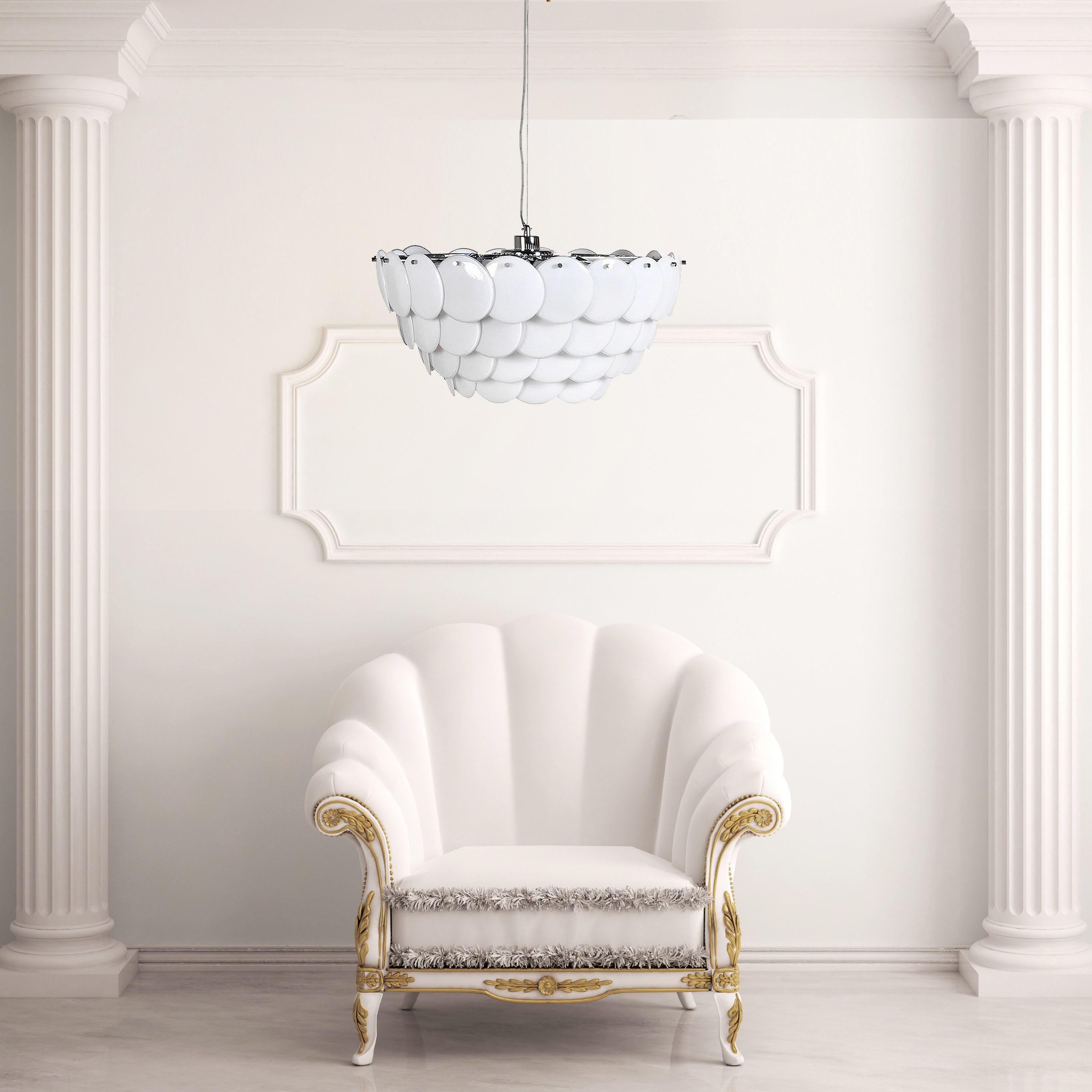 White Glass Disc Chandelier