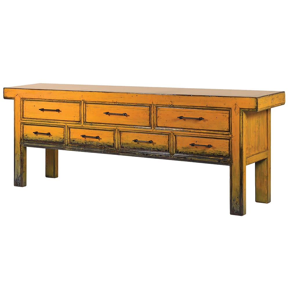 Yellow Painted Oriental Style Sideboard