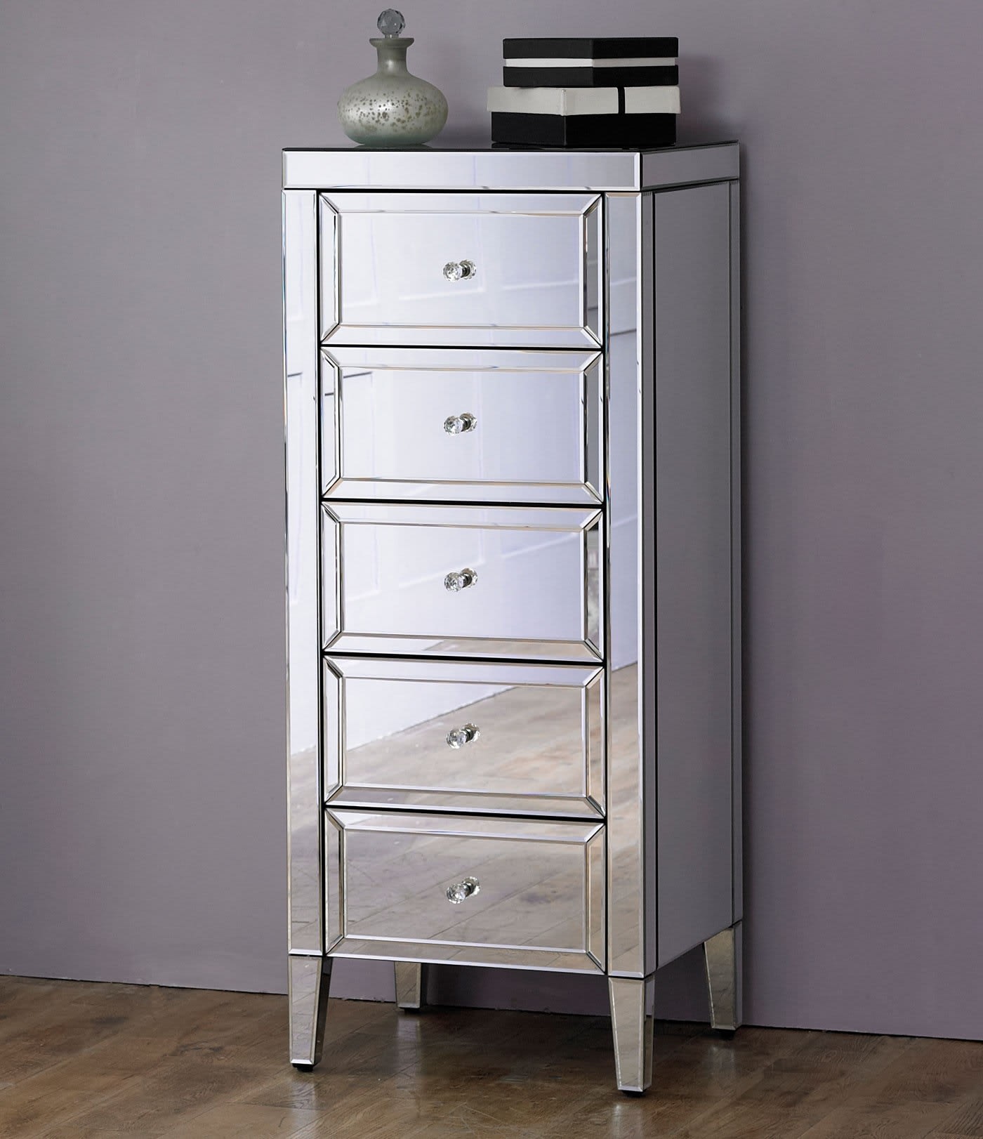 Lucille 5 Drawer Mirrored Narrow Chest