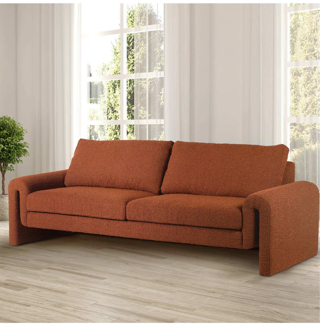 Burnt Orange Umber Boucle Sofa