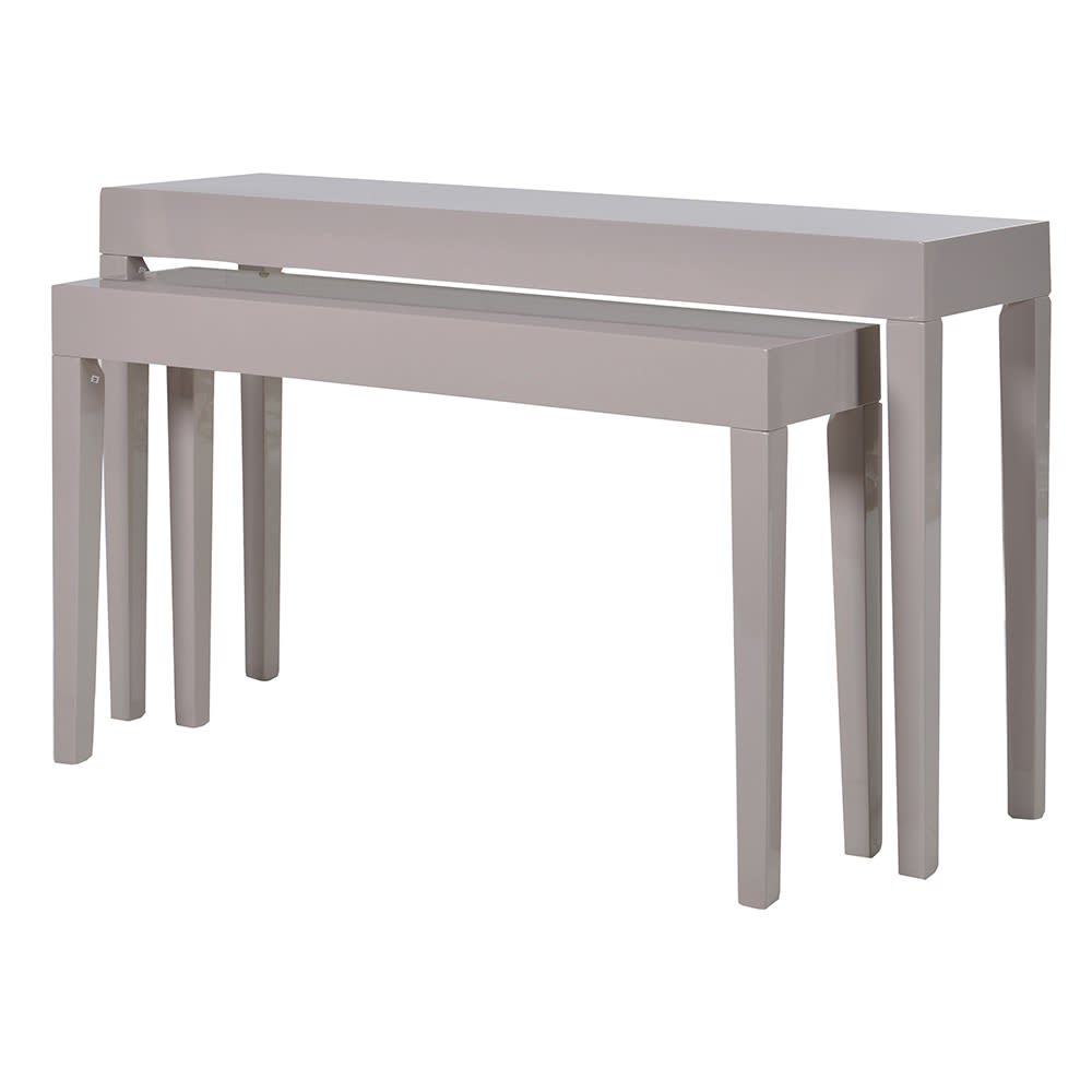 Set of 2 Taupe Gloss Hall Console Tables