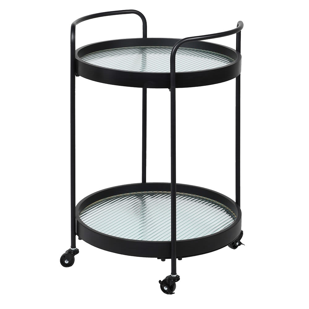 Industrial Metal Drinks Trolley with Ribbed Glass