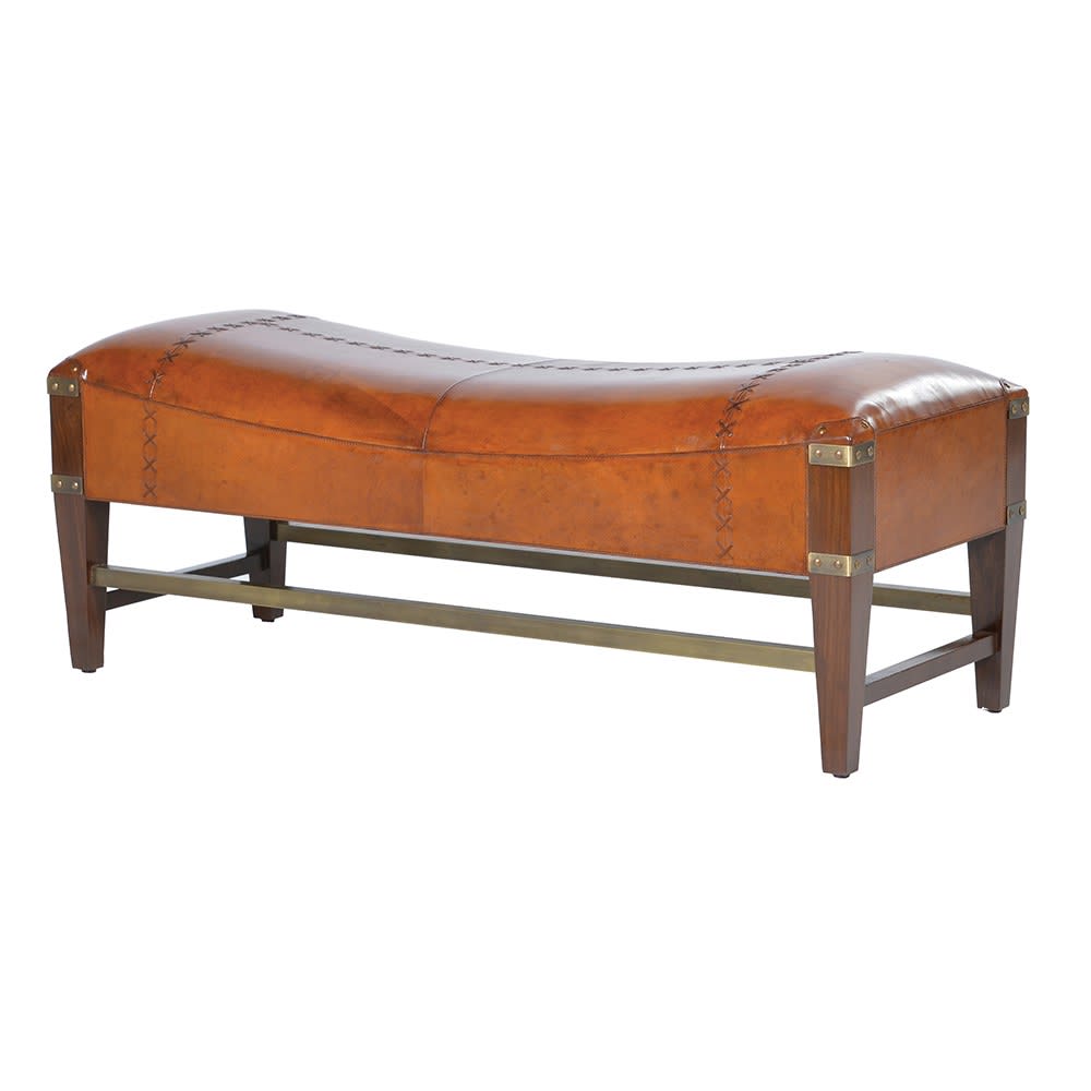 Tanned Leather Saddle Style Bench