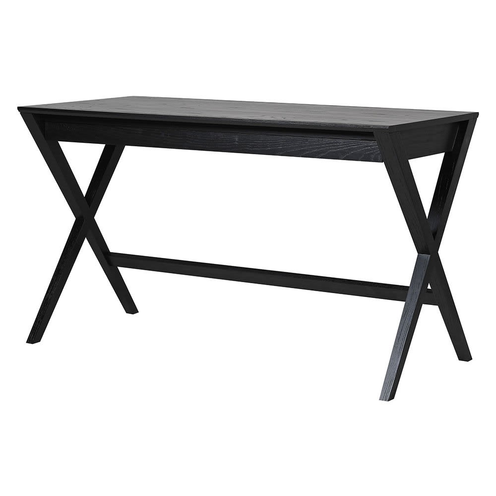 Black Wooden Trestle Leg Desk with Drawer