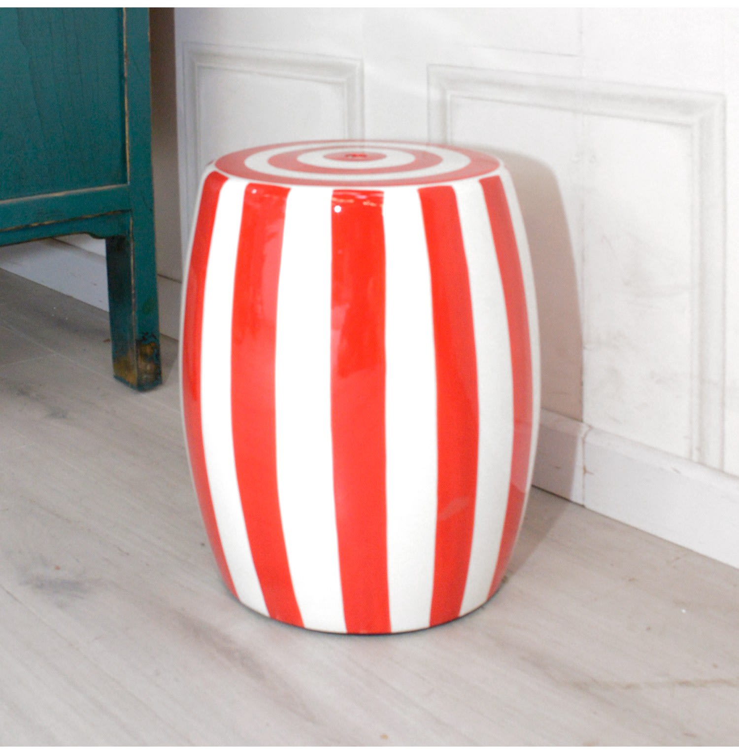 Red Striped Ceramic Stool