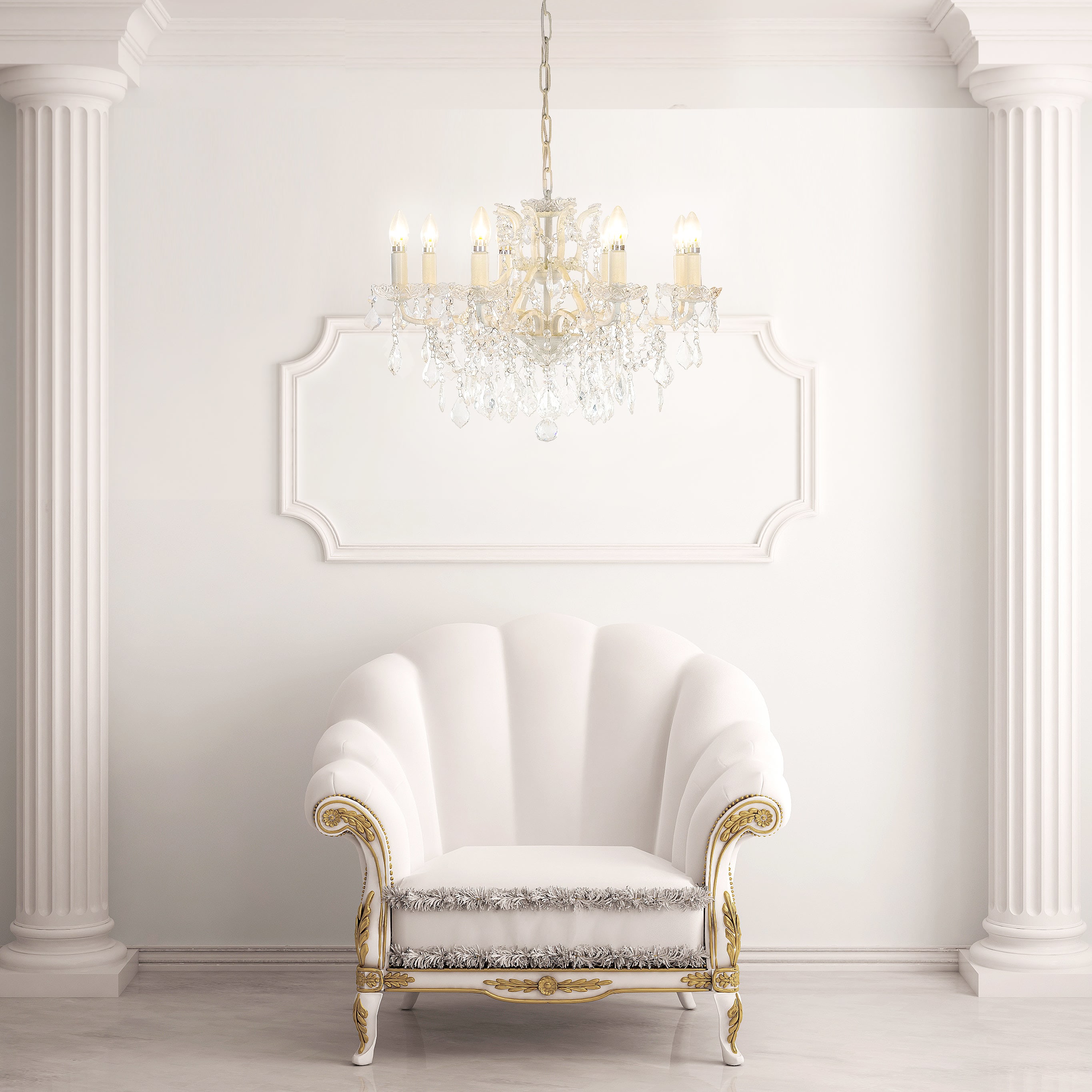 8 Arm Crackle Creamy White Shallow French Chandelier