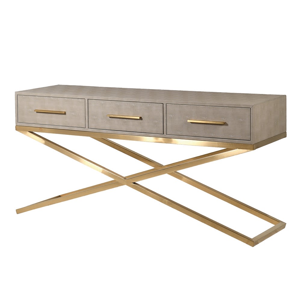 Faux Ostrich Leather 3 Drawer Hall Console Table