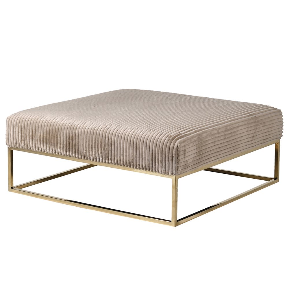 Taupe Ribbed Square Stool with Golden Frame